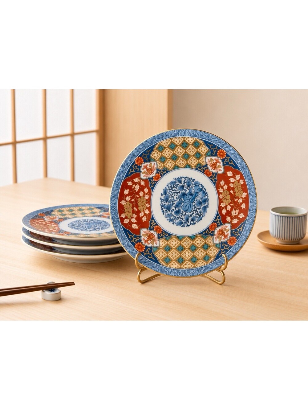 Smithsonian Institution 1980s 4 Salad Plates Imari Style Porcelain Floral, 8.5”